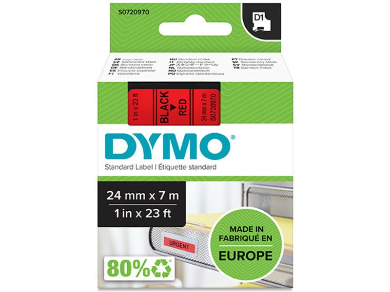 Dymo 24mm x 24mm Black on Red Tape (S0720970)