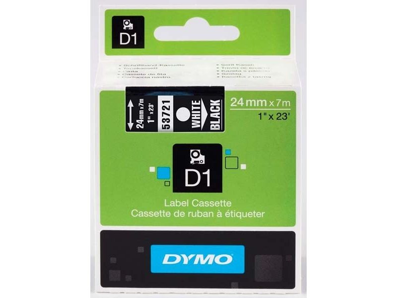 Dymo 24mm x 24mm White on Black Label