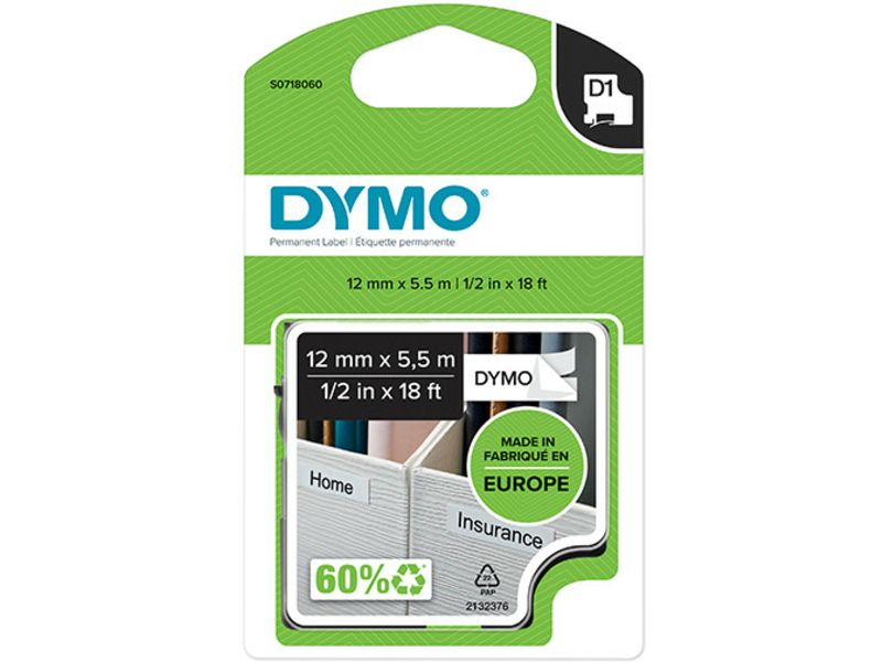 Dymo 16959 (S0718060) - 12mm Black on White Label