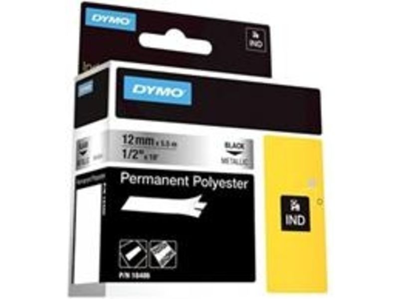 Dymo 18486 S0718180 12mm Black on Metal Tape