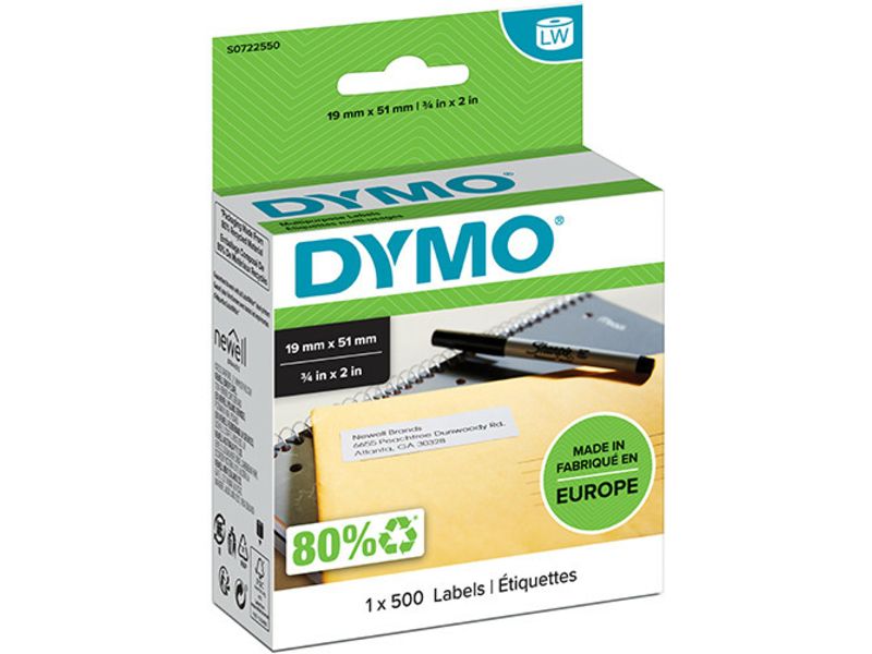 Etiqueta Dymo 11355, 19 mm x 51 mm, Negro sobre blanco