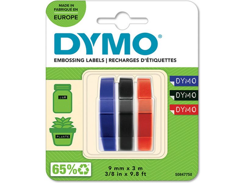 Ruban Dymo S0847750 - 9 mm - Blanc sur noir/rouge/bleu