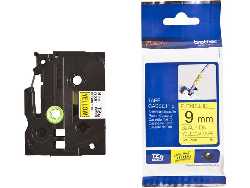 Brother TZe-FX621 9mm Black on Yellow Tape