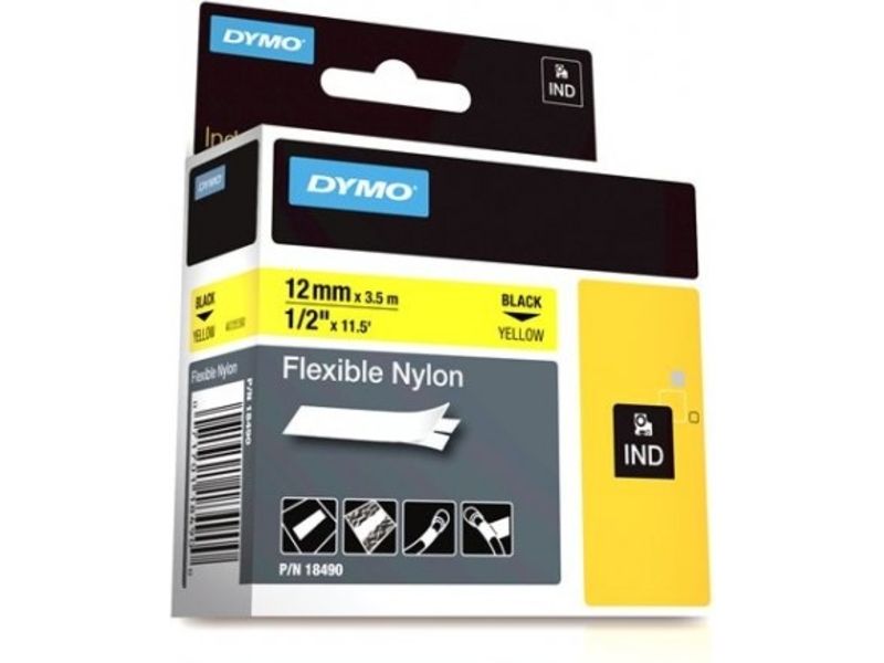 Dymo 18490 (S0718080) - 12mm Black on Yellow Tape