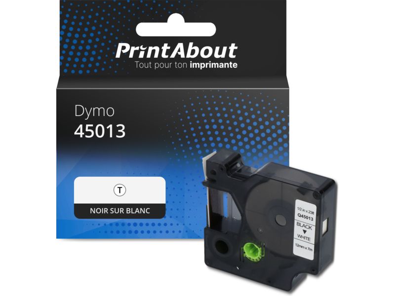 Ruban compatible Dymo PrintAbout (S0720530) - 12 mm - Noir sur blanc