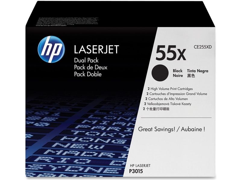 Cartouche HP Toner CE255XD Noir Haute Capacité (55X) - Multipack 2 Pièces
