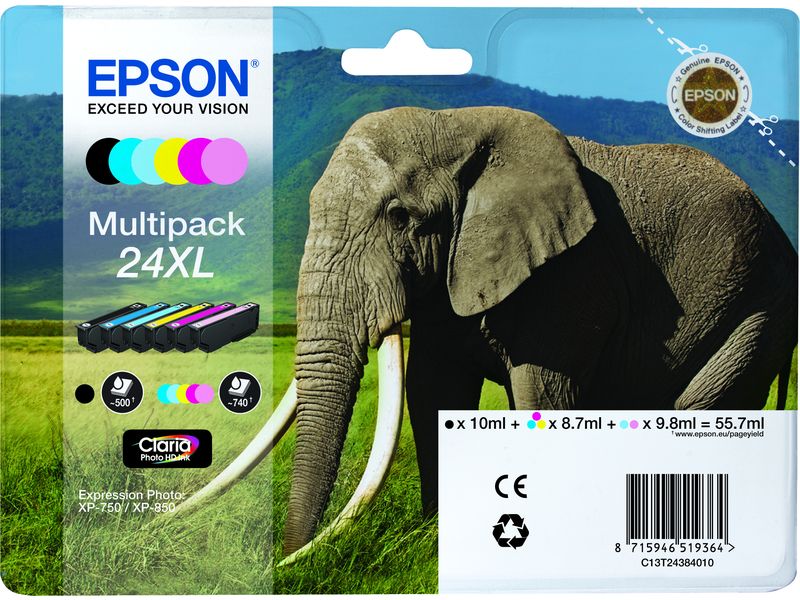 Cartouche d'encre Epson 24XL (C13T24384012) - 6 couleurs - Grand volume - Multipack