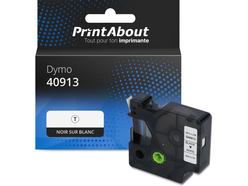Ruban compatible Dymo PrintAbout (S0720680) - 9 mm - Noir sur blanc