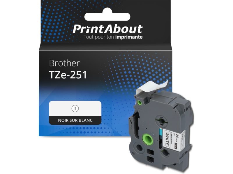 Ruban compatible Brother TZe-251 - (24 mm x 24 mm) - Noir sur blanc