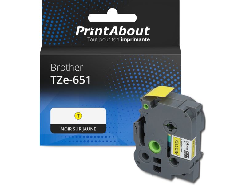 Ribón compatible Brother TZe-651 - 24 mm x 24 mm - Negro sobre amarillo