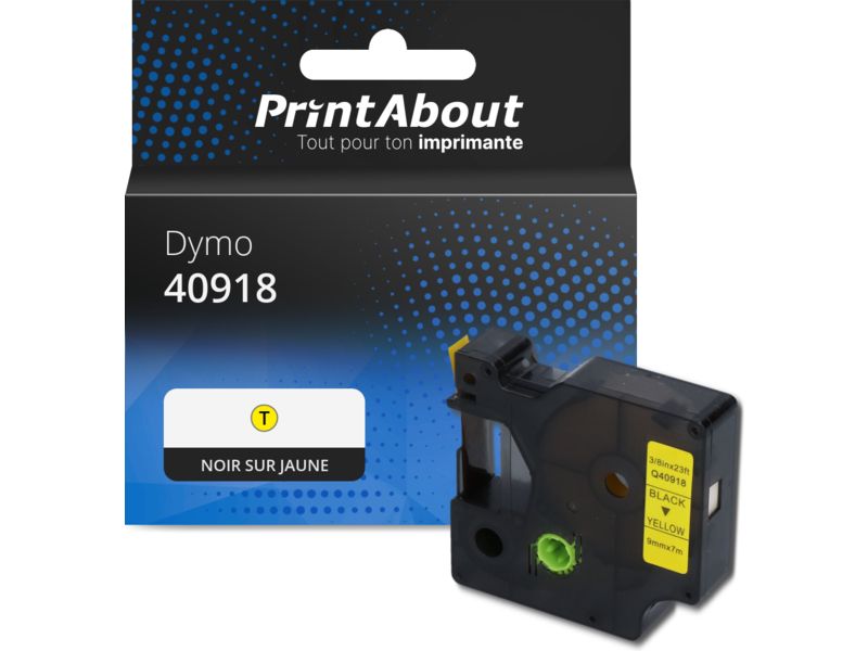 Ruban compatible Dymo PrintAbout (S0720730) - 9 mm - Noir sur jaune