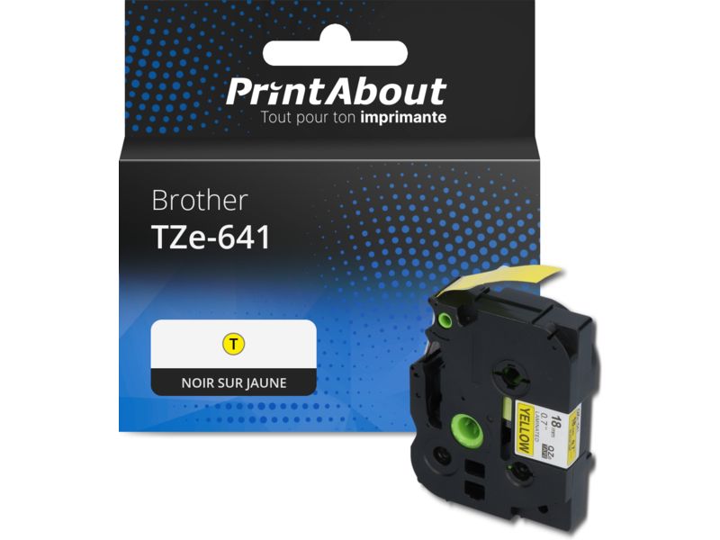 Cintas compatibles para Brother TZe-641 - 18 mm - Negro sobre amarillo