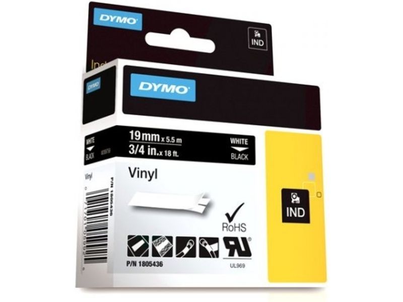 Ruban Dymo 1805436, 19 mm, Blanc sur noir