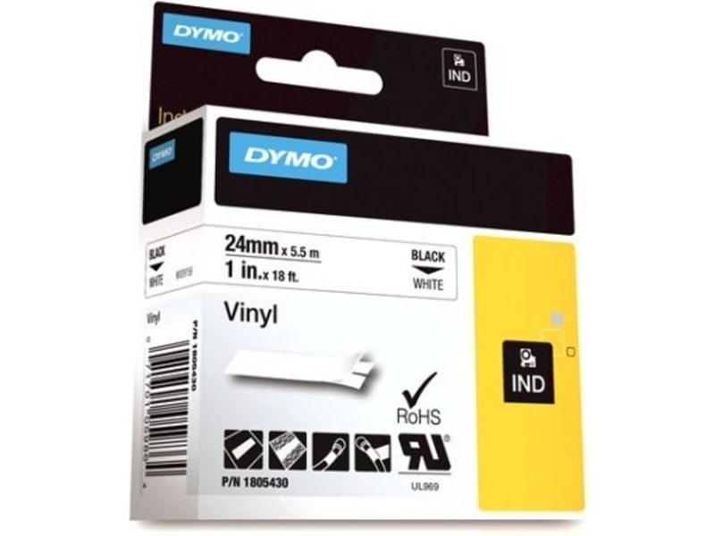 Dymo 1805430 Label Tape, 24mm x 24mm, Black on White