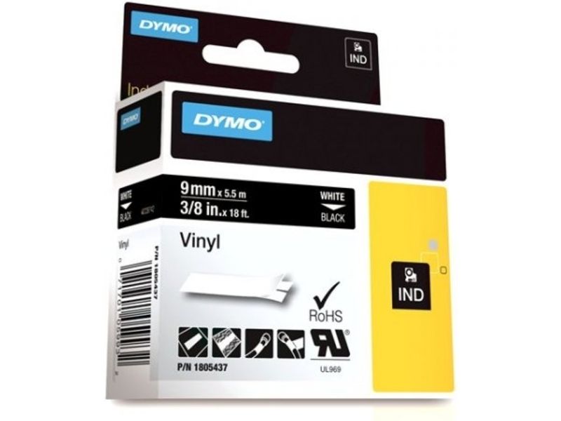 Ruban Dymo 1805437, 9 mm, Blanc sur noir