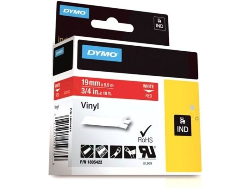 Ruban Dymo Blanc sur Rouge, 19 mm
