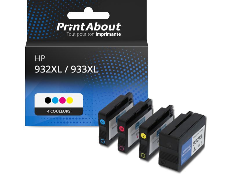 PrintAbout Compatible HP 932XL/933XL Cartridge - 4 Colors - High Capacity - Multipack (C2P42AE)