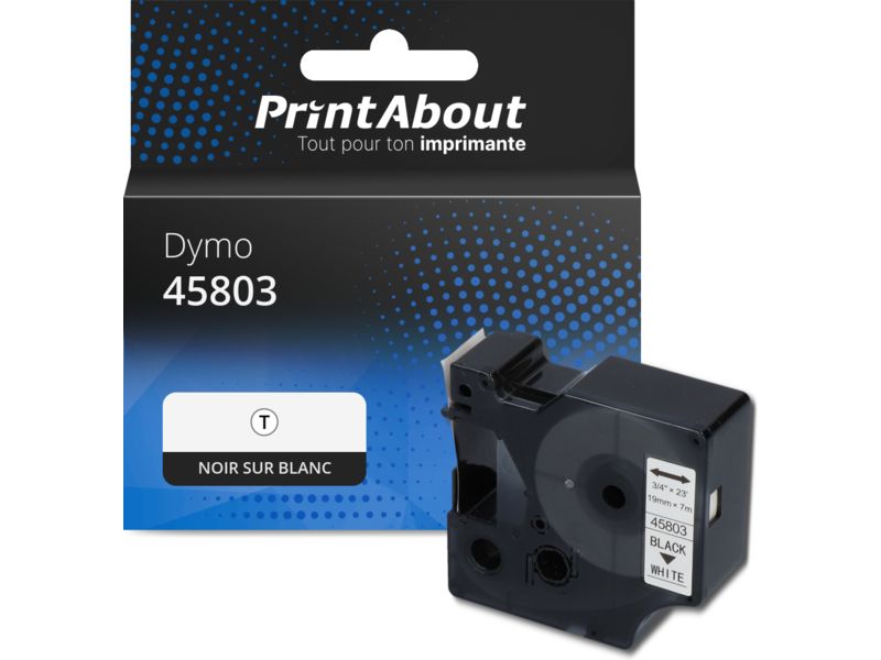 Ruban compatible Dymo PrintAbout (S0720830) - 19 mm - Noir sur blanc