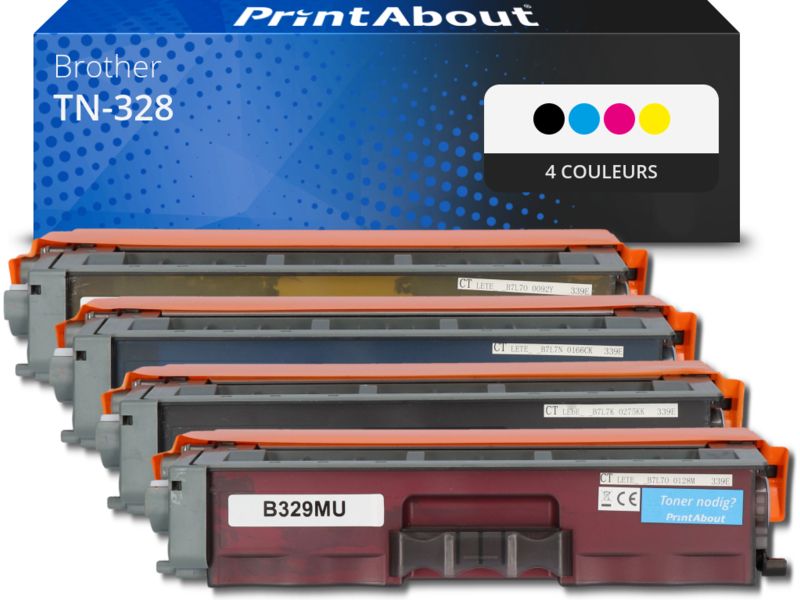PrintAbout Compatible Toner Brother TN-328 - 4 Colors - Ultra High Capacity - Multipack
