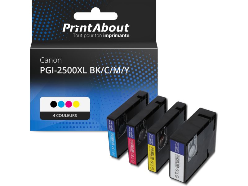PrintAbout Canon PGI-2500XL Compatible Cartridge - 4 Colors - High Capacity - Multipack
