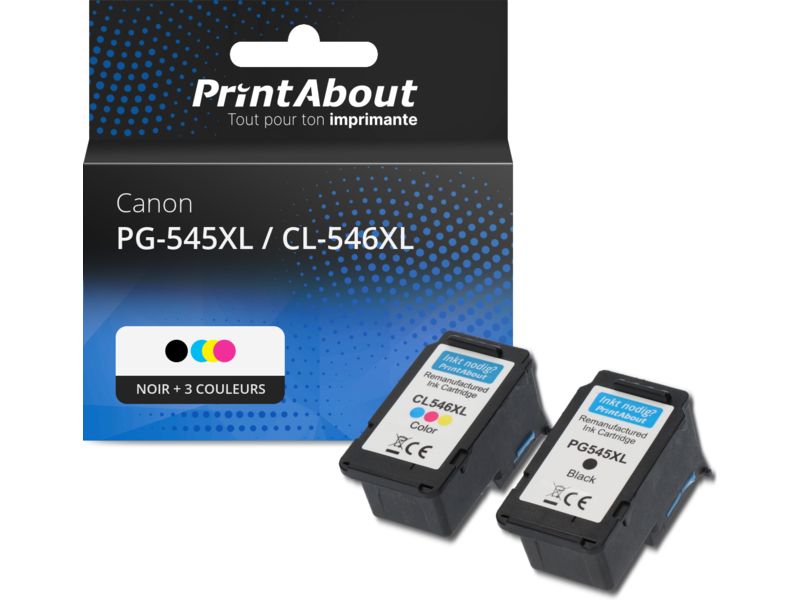 Cartouche d'encre compatible Canon PG-545XL / CL-546XL - Noir + 3 couleurs - Grande capacité - Multipack
