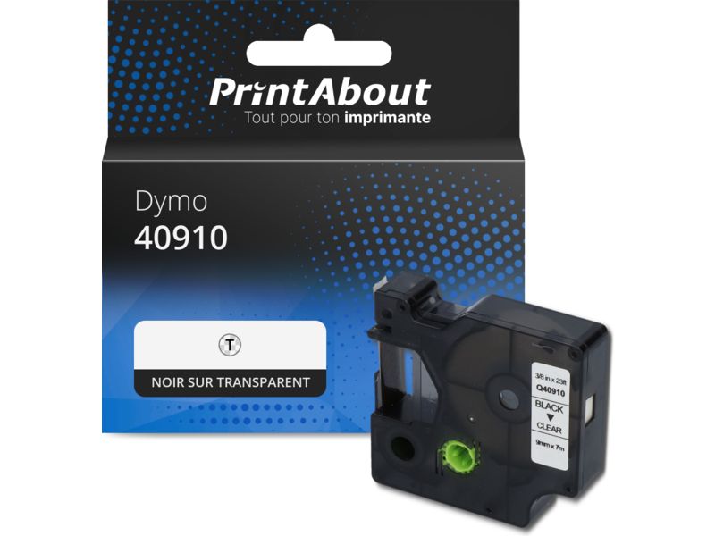 Ruban compatible Dymo PrintAbout (S0720670) - 9 mm - Noir sur transparent