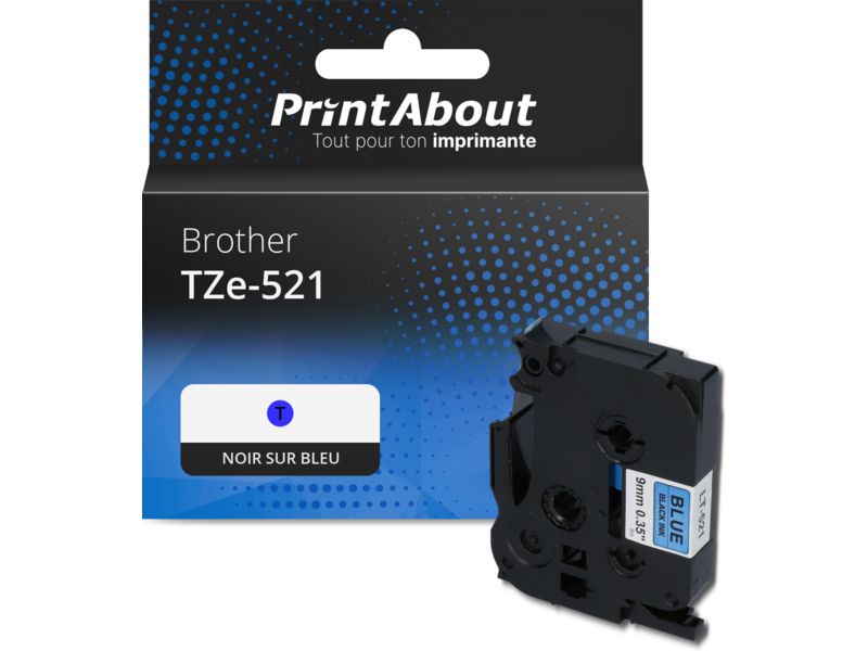 Cintas compatibles para Brother TZe-521 - 9 mm - Negro sobre azul
