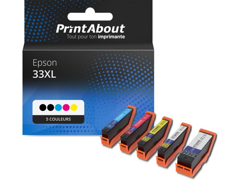 Epson 33XL Compatible Cartridge (C13T33574012) - 5 Colors - High Capacity - Multipack by PrintAbout