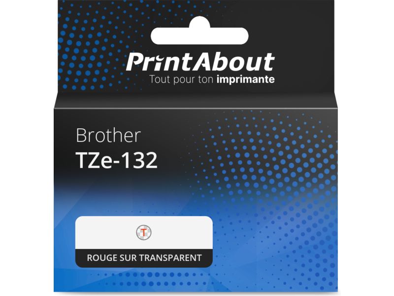 Brother TZe-132 Tape - 12mm - Red on Transparent