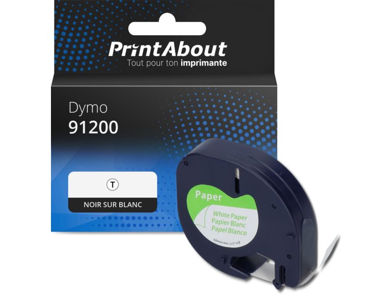 Ruban compatible Dymo 91200 (S0721510) - 12 mm - Noir sur blanc
