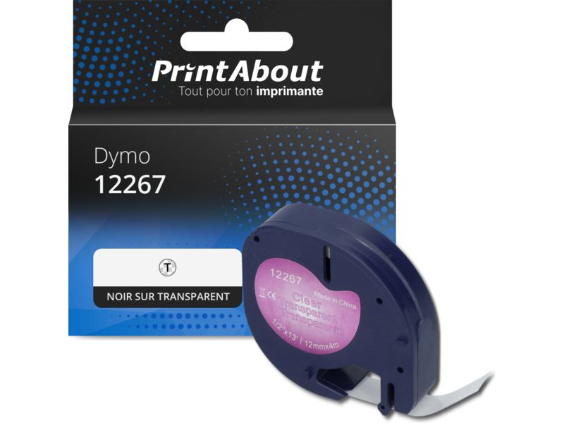 Cintas compatibles de Dymo PrintAbout (S0721530) - 12 mm - Negro sobre transparente