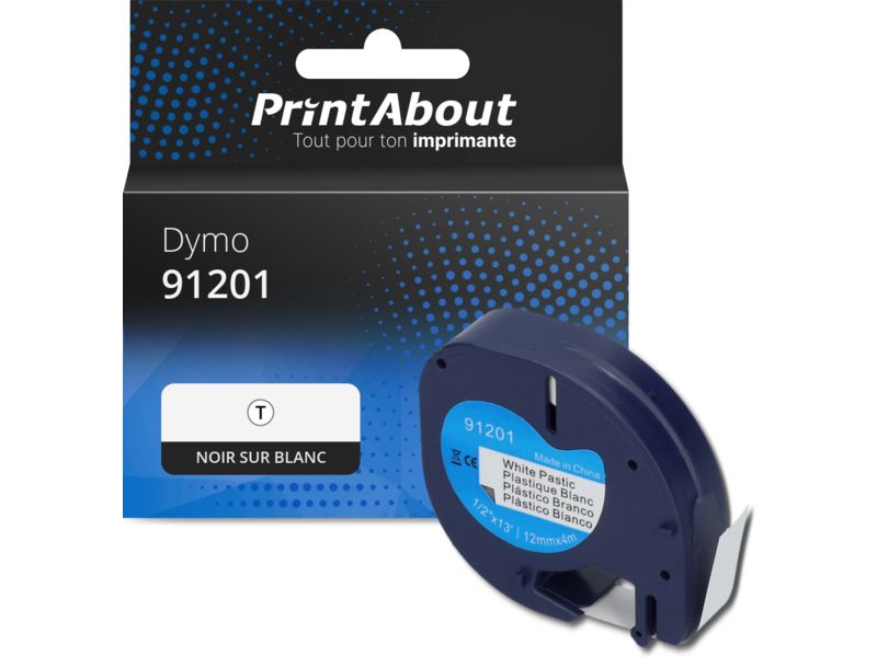 Dymo 91201 (S0721610) 12mm Black on White Label