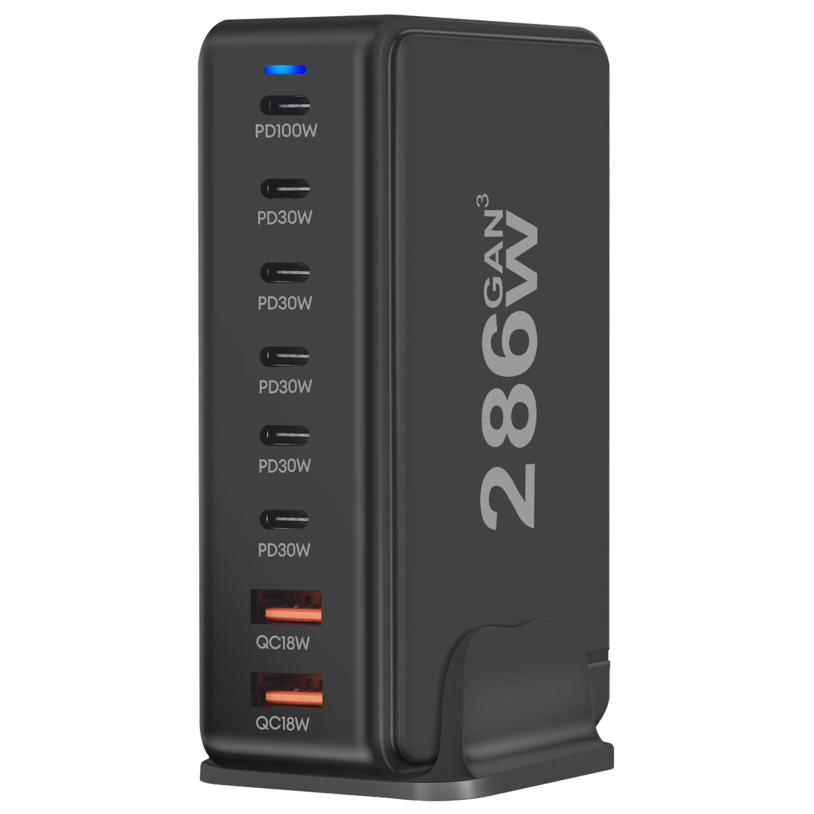 Avizar 8-Port USB-C/Quick Charge GaN3 286W Power Station, Black