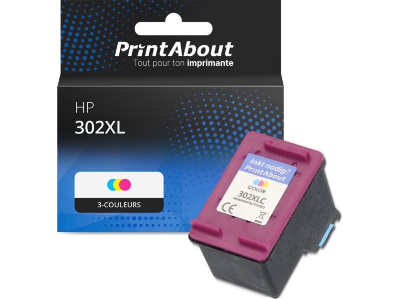 Cartouche compatible PrintAbout HP 302XL - 3 couleurs, grande capacité