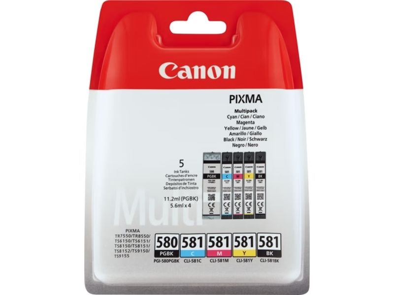 Cartouches d'encre Canon PGI-580/CLI-581 Multipack - Noir, Cyan, Magenta, Jaune et Bleu