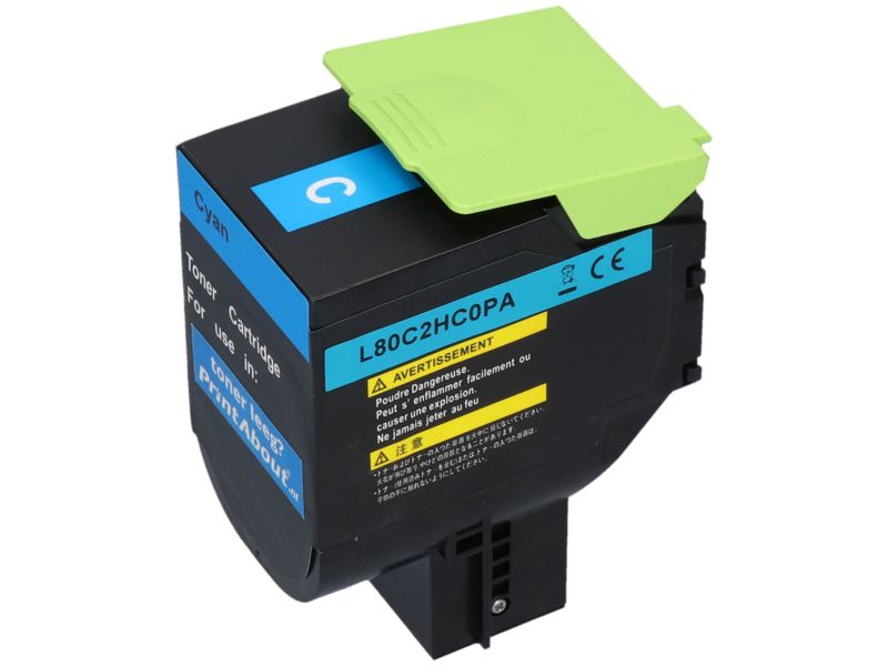 Toner compatible Lexmark 80C2HC0 (802HC) - Cyan - Grande capacité
