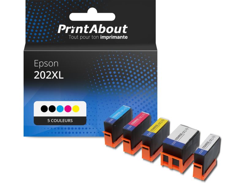 Cartouche compatible Epson 202XL (C13T02E74010) - 5 couleurs - Grande capacité - Multipack par PrintAbout