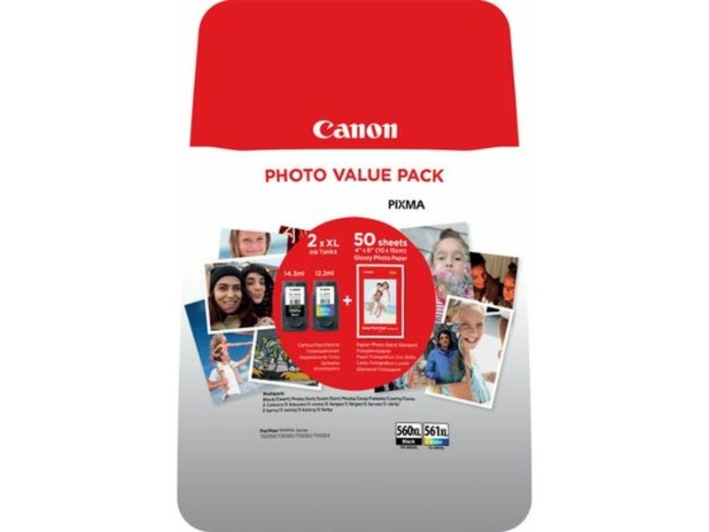 Cartouche d'encre Canon PG-560XL / CL-561XL - Noir + 3 couleurs - Grande capacité - Multipack