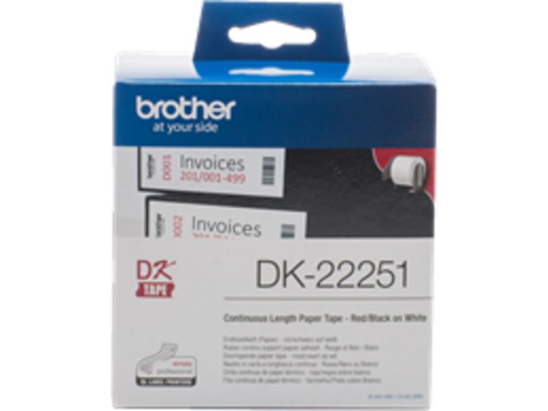 Etiqueta Brother DK-22251 Negro y Rojo sobre Blanco (62 mm)