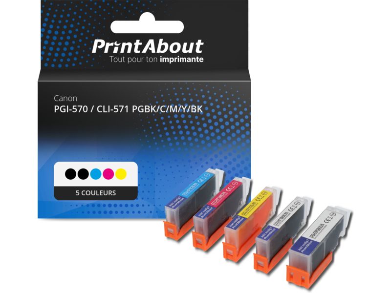 Multipack de cartuchos de tinta compatibles con Canon PGI-570 / CLI-571 - 5 colores (Negro, Cian, Magenta, Amarillo)