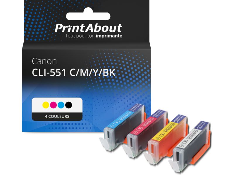 Multipack de cartuchos de tinta compatibles con Canon CLI-551, 4 colores