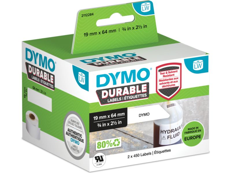 Dymo Durable Label, Black on White (19mm x 64mm)