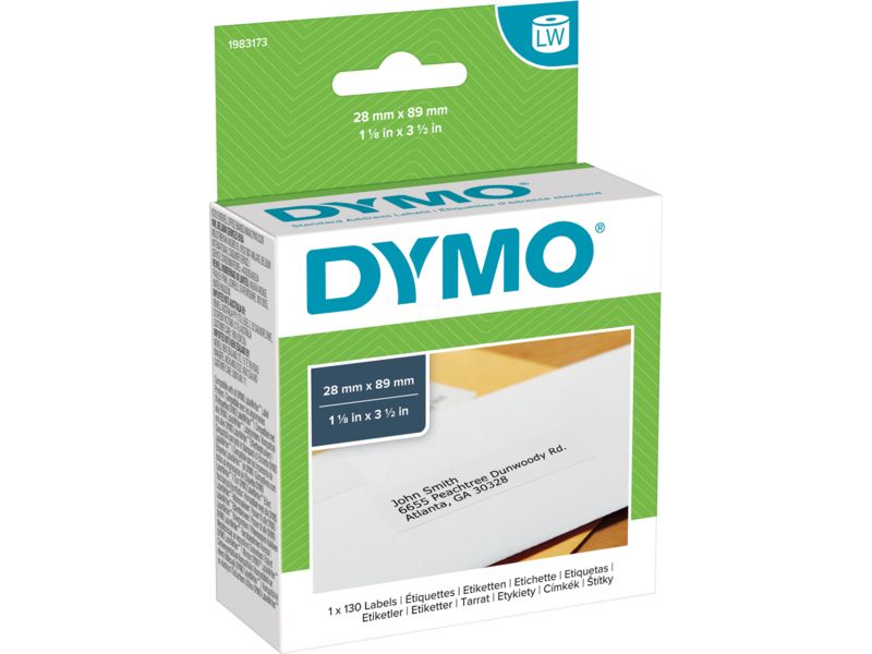 Etiqueta Dymo, 28 mm x 89 mm, Negro sobre Blanco
