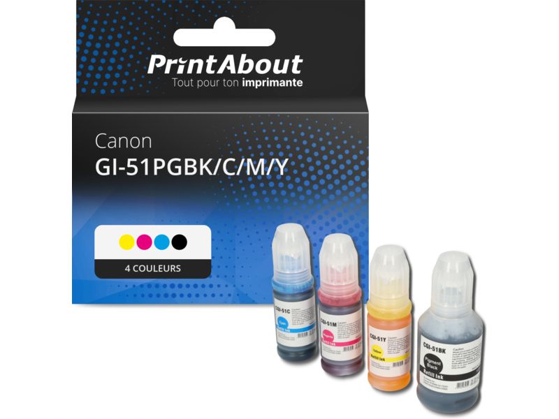 Cartouche compatible Canon GI-51PGBK/C/M/Y - 4 couleurs - Multipack