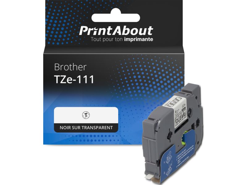 Cintas compatibles para Brother TZe-111 - 6 mm - Negro sobre transparente