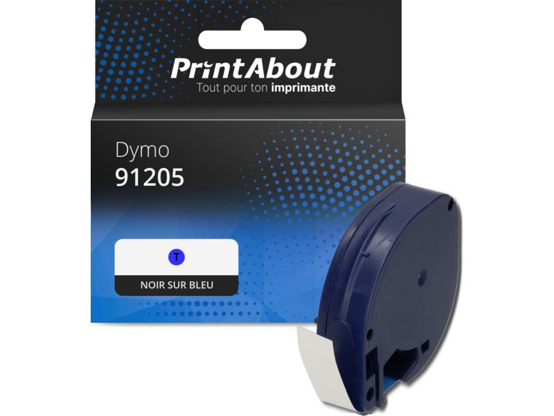 Ruban compatible Dymo 91205 (S0721650) - 12 mm - Noir sur bleu