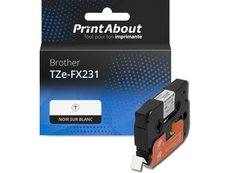 Brother TZe-FX231 Tape - 12mm - Black on White