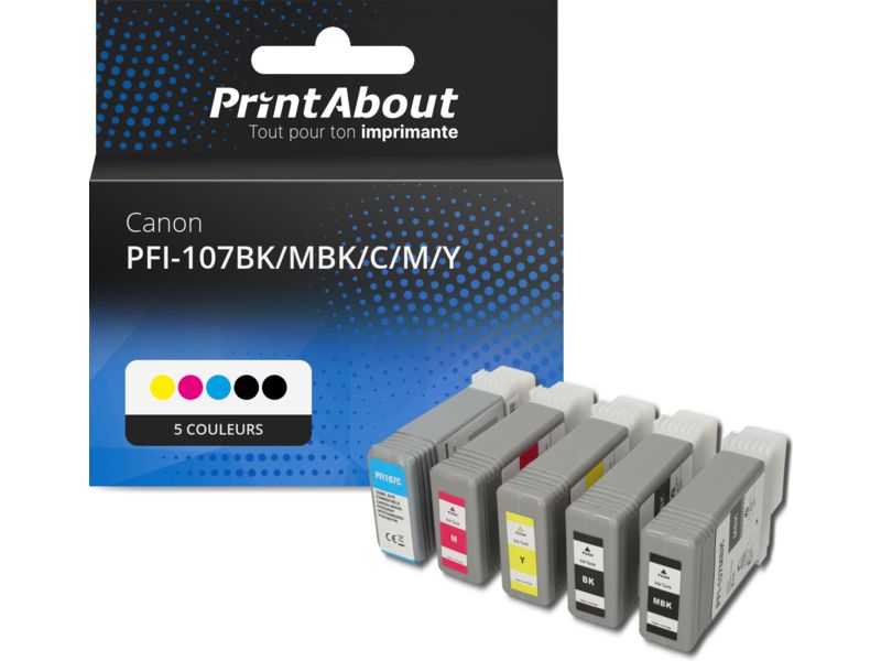 Cartouche d'encre compatible PrintAbout Canon PFI-107 - 5 couleurs - Multipack