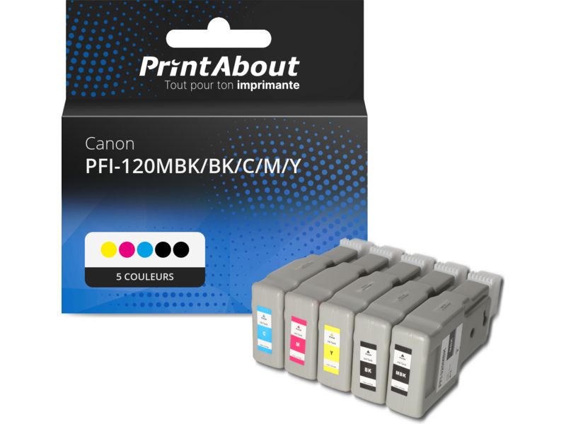 Cartouche d'encre PrintAbout compatible Canon PFI-120 - 5 couleurs - Multipack