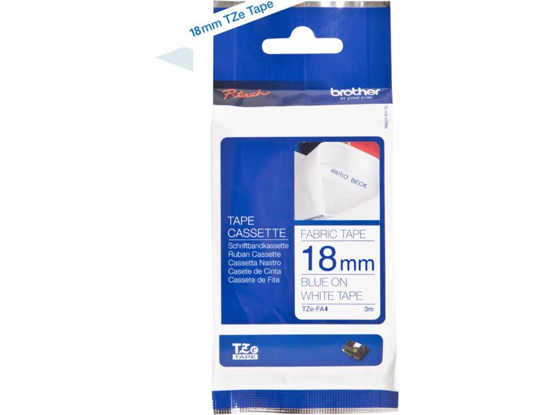 Ruban Brother TZe-FA4B 18 mm Bleu sur Blanc
